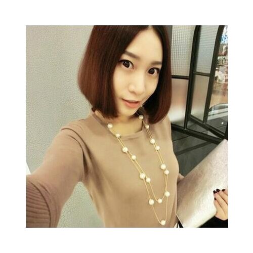 Spring and autumn style minimalist and elegant double-layer alloy imitation pearl necklace long chain Female charm sweater jewel