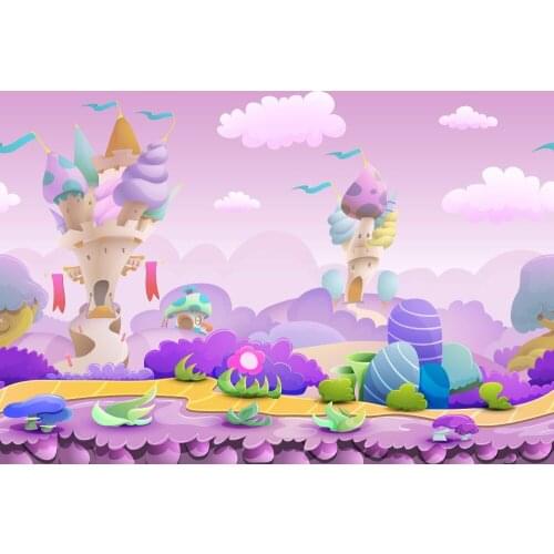 VinylBDS Children Photography Background Cute Cartoon Castle Colorful Mushroom For Children Birthday Photography Background