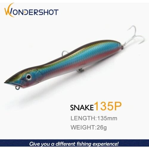 Wondershot B01 135MM 26G Snake Head Popper Topwater Floating Sea Bass Pike Bait 1PC Wobbler Fishing lure With Mustad Hooks