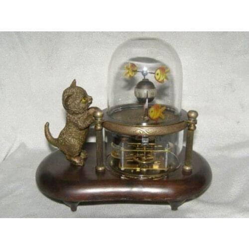 Works Wonderful fish-pot glass machine clock with cute cat Free shipping