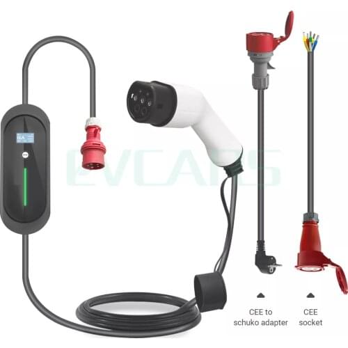 16A 11KW Type2 Evse Charger Electric Vehicle Controller Portable Ev Charging 3Phase for Nissan Leaf Volkswagen