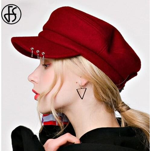 FS Wool Beret Women Autumn Winter Hats Octagonal Cap French Artist Newsboy Caps Black Grey Berets Painter Hat Black Gorras Mujer