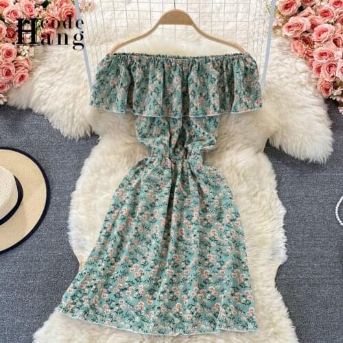 HangCode Summer Dress 2021 New Elegant Ruffles Off Shoulder Floral Print A-line Dress Women Casual Beach Short Dress Vestidos