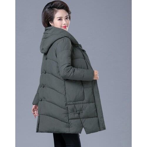 Womens winter coat new cotton coat buckle large size temperament mid-length mom loaded casual cotton jacket
