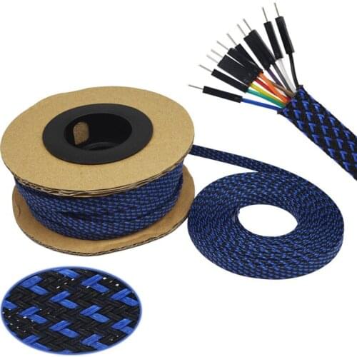 1 meters Black & Blue High quality 8mm Braid PET Expandable Sleeving High Density Sheathing Plaited Cable Sleeves DIY