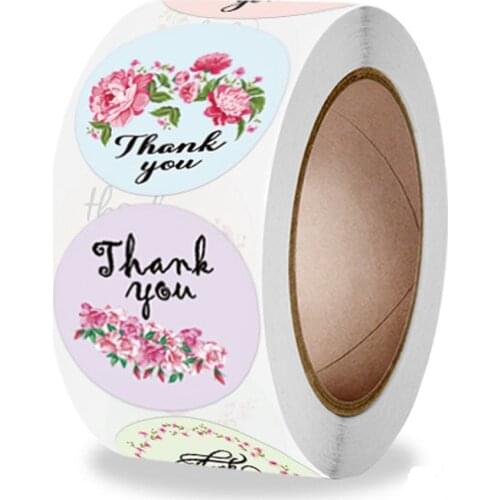 100-500pcs Flower Thank you stickers Round pattern Party Wedding Decoration sticker celebrate Festival Gift seal shop kids 1inch