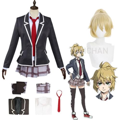 2021AnimeTenkuu Shinpan High-Rise Invasion Mayuko Nise Cosplay Uniform Dress Stockings Suit Halloween Carnival Costume JKUniform