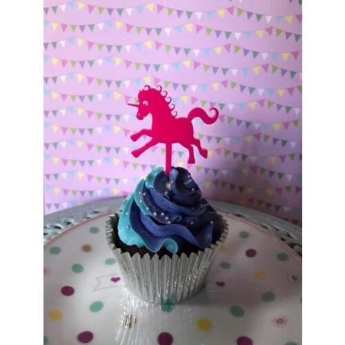 24pcs/lot Acrylic Unicorn cupcake topper, Happy Birthday Cake decor, Wedding & Birthday Party decoration with free shipping