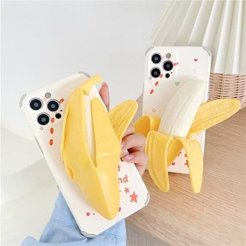 3D Stress Reliever Funny Peeled banana Phone Cases Cover For iPhone 12 Pro Max 6S 7 8 Soft back case for fundas iphone XR XS Max