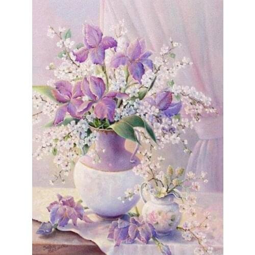 5D DIY diamond embroidery purple flower vase diamond painting Cross Stitch full square Rhinestone mosaic home decoration