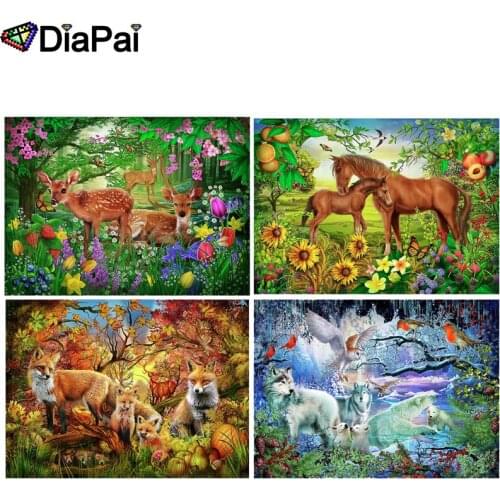 DIAPAI 5D DIY Diamond Painting 100% Full Square/Round Drill "Animal deer wolf fox horse" 3D Embroidery Cross Stitch Home Decor