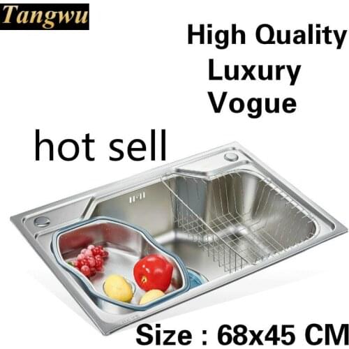 Free shipping Home luxury wash vegetables high capacity small kitchen single trough sink 304 stainless steel vogue 680x450 MM