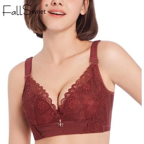 FallSweet Plus Size Wireless Bras for Women Push Up Bra Sexy Underwear Female Lace Lingerie C D E Cup