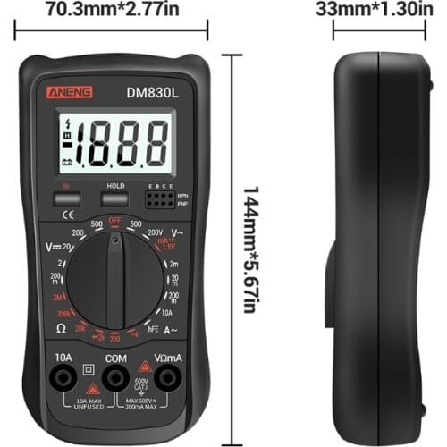 DM830L Digital Multimeter 1999 Count Electrical Transistor DC/AC with Backlight Y5JA
