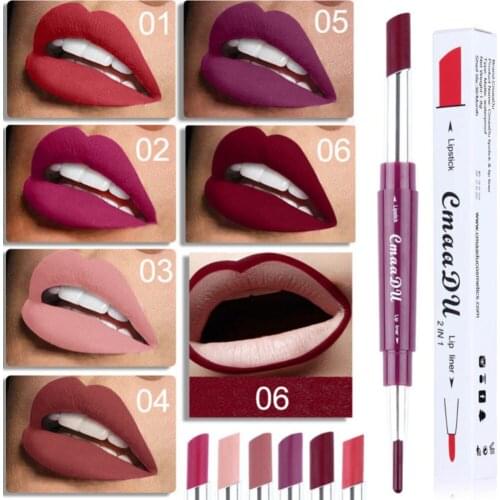 CmaaDu Multi-functional Double-end Lipstick and Lip Line Pen Waterproof Long-lasting Non-stick Cup Matte Lipstick Makeup TSLM1