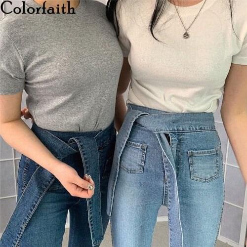 Colorfaith New 2020 Women Summer T-Shirts Solid Multi 7 Colors Bottoming Casual Fashionable Minimalist Korean Style Tops T121