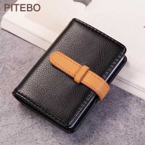 PITEBO Business Card bag men and women leather high-capacity bank card carry business 26cards bag drivers license storage bag
