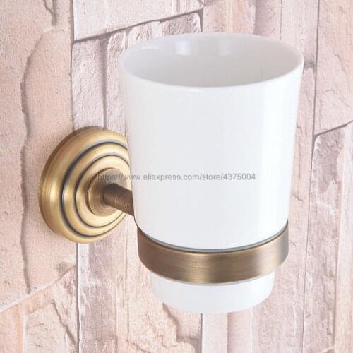 Cup & Tumbler Holders Wall Mounted Toothbrush Cup Holder Antique Brass Bathroom Accessories Wall Decoration Nba746