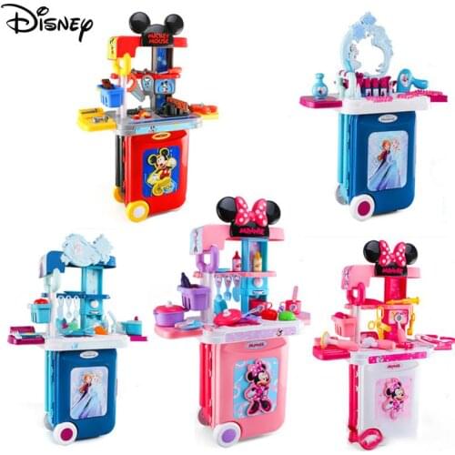 Disney Mickey Frozen Cosmetics Makeup Set Kitchenware Medical Toy Girls Princess Case Birthday Gift Children Pretend Education