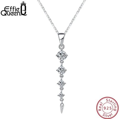 Effie Queen Ethnic 925 Sterling Silver Long Leaf Shape Pendant Necklaces For Women Fine Jewelry Girl Female Wedding Gift BN76