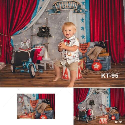 Circus Carnival Theme Photography Background Red Curtain Wooden Horse Backdrop Decoration Baby Shower Birthday for Photo Studio