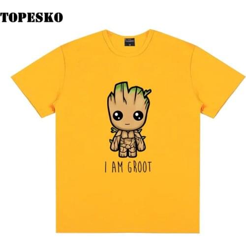 TOPESKO I Am Groot Printed T-shirt Men 100% Cotton Short Sleeve Cartoon Tee Big Size Brand Clothing For Teenager