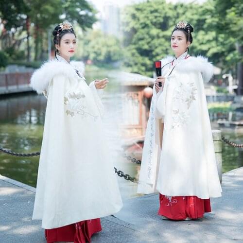 New Hanfu Cloak For Women Winter And Autumn White Long Style Big Swing Coat Chinese Style Cloak Han/Tang Dynasty Outfit VO432