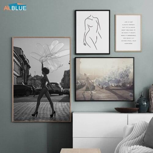 Canvas Posters Women Body Line Balloon Nordic Black White Wall Art Print Painting Decorative Pictures For Living Room Home Decor