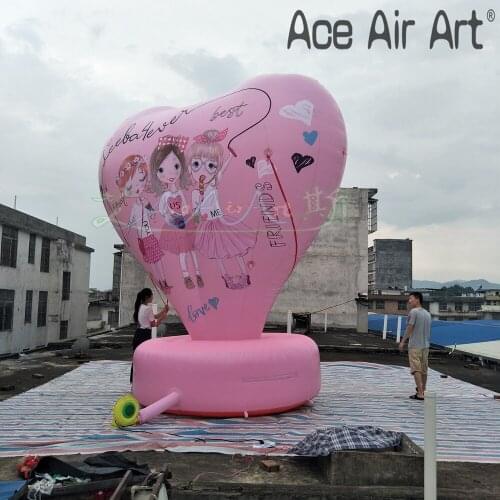 4m high full jet painting Valentines Day inflatable cartoon girl with base heart decoration for sale