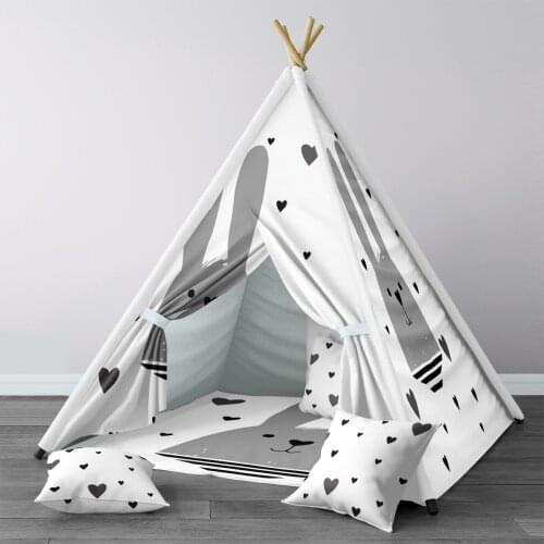 Play Tent for Kids Wigwam Portable Indoor Playground Tents Children Bedrooms White Gray Rabbit Heart Model 1382