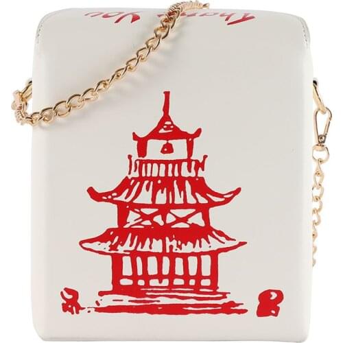 Chinese Takeout Box Tower Print PU Leather Ladies Handbag 2020 Cute Women Girl Shoulder Bag Messenger Bag for Women Totes Bag
