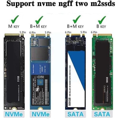 M.2 SSD Case,M.2 NVME to USB3.1, Type-C GEN2 M/B Key Dual SSD Adapter Box M2 NGFF Signal For 2230/2242/2260/2280 PCIe Enclo Z0M1