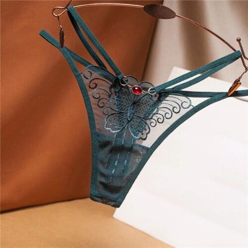 Fashion Women See Through Embroidered Lace Underwear Sheer Low Waist G-string Thong Summer Transparent Sexy Underpants
