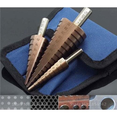 3Pcs Set HSS CO M35 Stainless Steel Metal Step Drill Bit Cutter Wood Cone Core Drilling Hole Saw Tool Broca Metal And Blue Bag