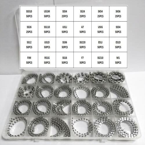 1075pcs 24Values SMD SS310 SK54 SS110 1N5822 1N4007 ES1J FR107 M1 SR2100 1N5817 SS16 S1M S2M SMA Schottky Rectifie Diode Kit