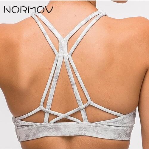NORMOV Women Sexy Sports Bra Padded Push Up Vest Shockproof Spandex Workout Underwear Fitness Hollow Out Bra Female