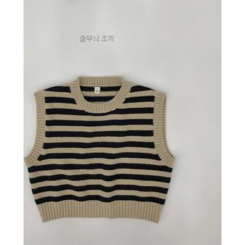 Autumn and Winter Korean Style Childrens Striped Vest Pullover Boys and Girls New Striped round Neck Cotton Vest