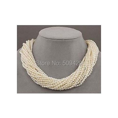 Free Shipping >>>>12 strands akoya white seed pearl twisted necklace 18"