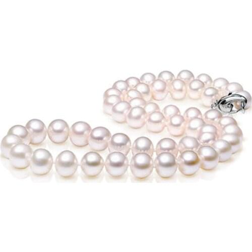 MADALENA SARARA 7.5-8mm AAA Freshwater Pearl Necklace Perfectly Round Radiation Pink Within Natural White Pearl Strand 18"