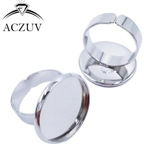 Rhodium Plated 200pcs 12mm 14mm 16mm 18mm 20mm Cabochon Settings Adjustable Ring Blanks Bezel Blank Ring Base RRS004