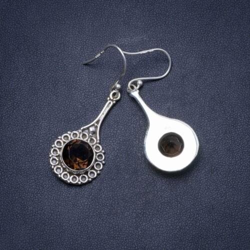 Natural Smoky Quartz Handmade Unique 925 Sterling Silver Earrings 2" X5071