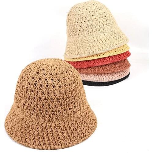 Hollow Out Adjustable Solid Color Summer Shading Beach Hat Dome Sun Protection Korean Version Summer Women Straw Hat Basin Cap