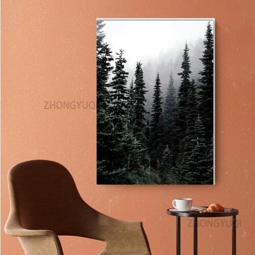 Misty Forest Lake Boat Abstract Geometric Nature Landscape Wall Art Poster Nordic Canvas Print Painting Living Room Decoration