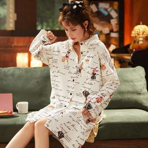 Autumn Womens Fashion Homedress Nightdress Long Sleeve Shirt Nightgowns Girls Sleepwear Cotton Sleepshirts Loose Home Clothing