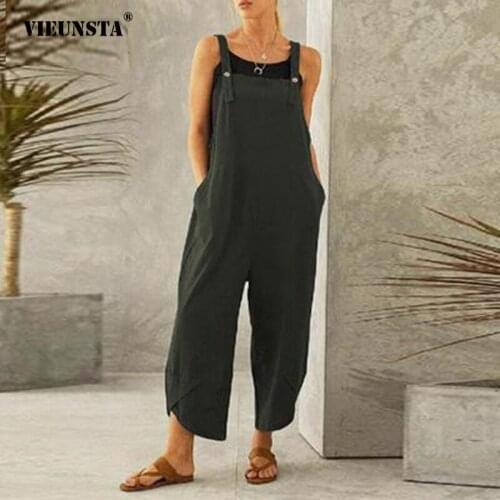 Womens Clothing Cotton Hemp Solid Color Casual Daily Nine Points Strap Pants 2021 New Summer Loose Breathable One-Piece Pants