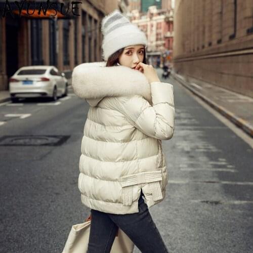 AYUNSUE Female Jacket Winter 90% White Duck Down Jacket Women Real Fox Fur Collar Hooded Parkas Woman Coat Clothing Ropa Mujer