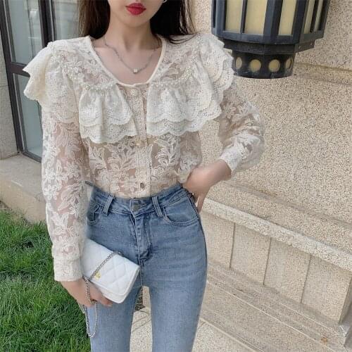 Alien Kitty White Shirts Sexy Slim Chic Florals Casual Office Lady Gentle Embroidery Loose 2021 Stylish Retro Bottom Women Tops