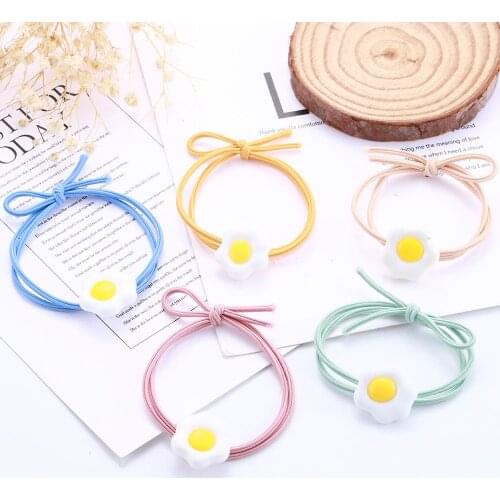 1 Pcs Kawaii Cartoon Frangipani Fashion for Girls Elastic Rubber Bands for Accessories Tie Hair Rope Headbands Gift Scrunchies