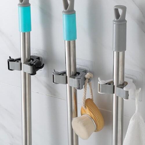 1pc Non-slip Hanger Storage Rack Traceless Wall Mounted Broom Mop Holder Bathroom Kitchen Wall Mounted Hook Storage Holder