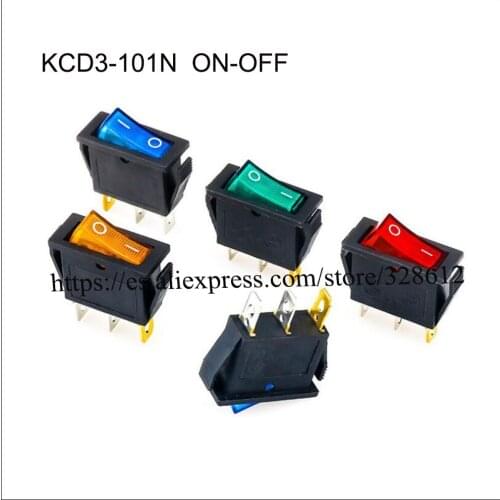 100pcs Rocker Switch Snap In 28*10MM ON OFF 3Pin SPST 2 Position Black Motor Switches 12V LED Lighted 20A 125VAC 15A 250VAC KCD3